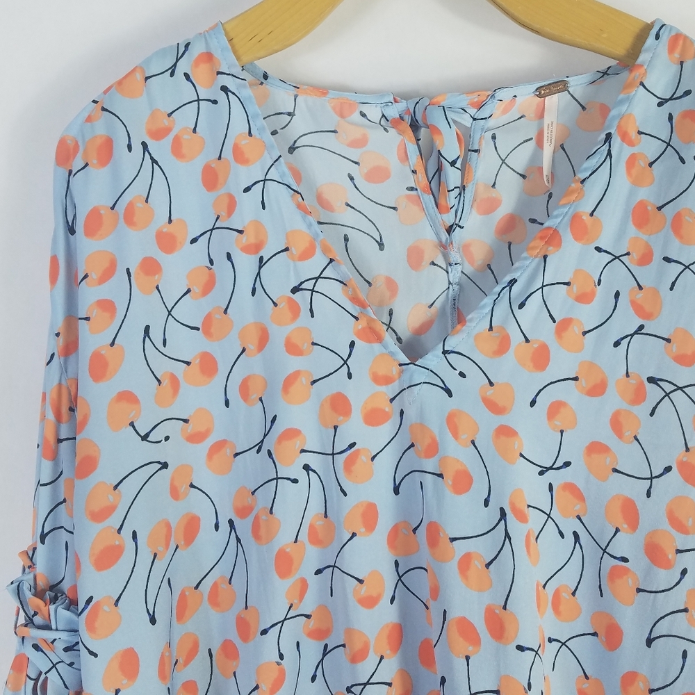 Free People Tie Sleeve V Neck Boho Blouse - Picture 7 of 12